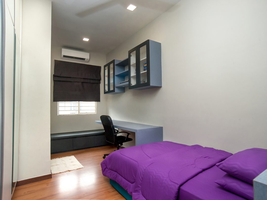 Study bedroom with built-in wardrobe and desk