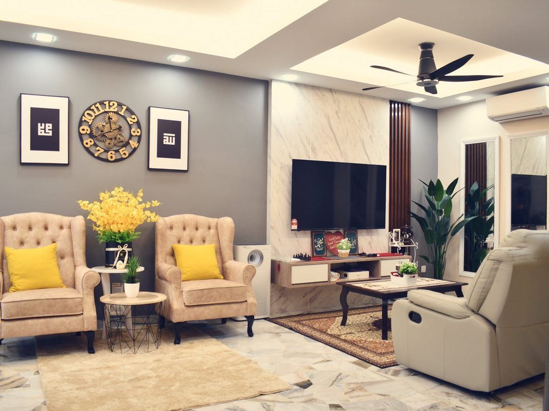 Lounge seating with yellow accent cushions
